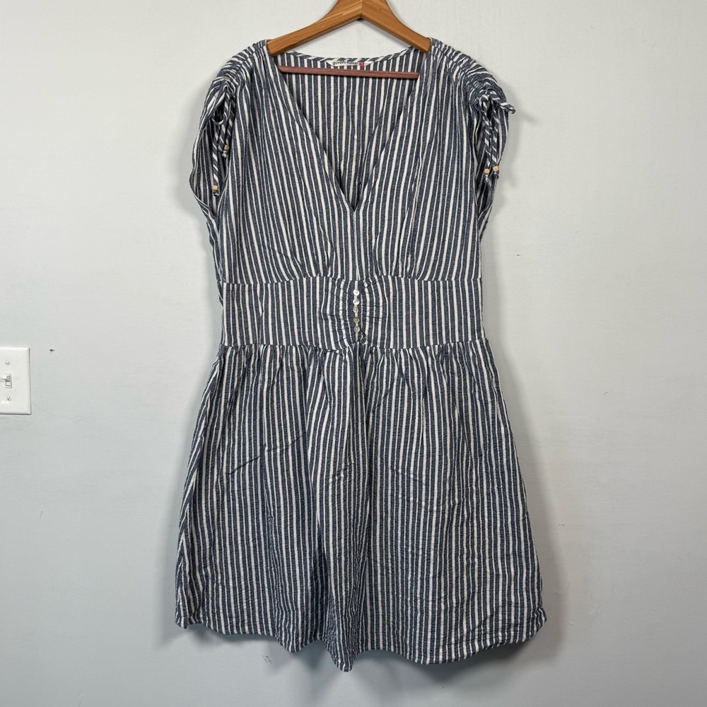 Given Kale Striped V-Neck Mini Dress, Rouched Midsection, Size XL